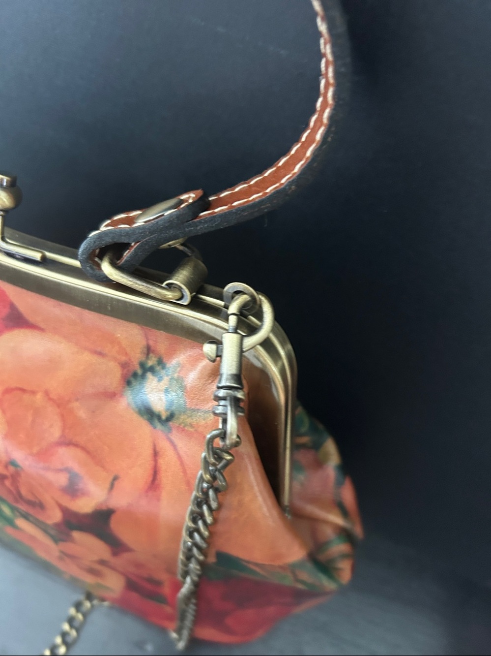 Patricia Nash Floral Orange Handbag with Chain Strap - Picture 3 of 8